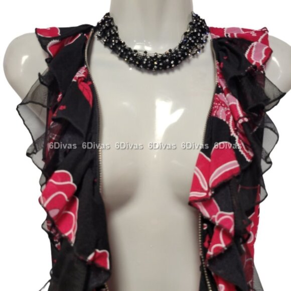 Sheer See Through Red and Black Ruffle Frilly Sleeveless Mini Dress - Picture 5 of 14